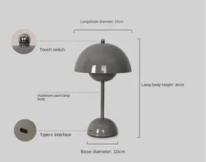 โคมไฟตั้งโต๊ะแบบไร้สายหรี่แสงได้ทันสมัยควบคุมด้วยระบบสัมผัสแบบไร้สายหลอดไฟ LED สำหรับกลางคืนชาร์จแบตเตอรี่ได้