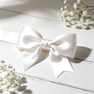 Élégant nœud en satin blanc uni, prêt à poser, pour bouquet de mariage minimaliste, coffret cadeau de fête prénuptiale, ornement floral - Product Image 2