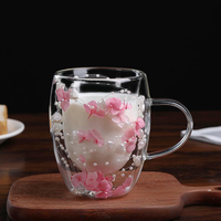 Tasse à café en verre à double paroi, résistante à la chaleur, durable, avec fleur séchée et perle, prix de gros abordable