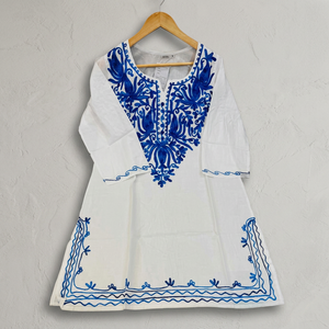 Women's Embroidered Lucknow Chikankari High-quality Breathable O-Neck <b>Linen</b>/Cotton Casual Short Kurti <b>Top</b> <b>Tunic</b> Geometric - Product Image 3