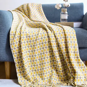 Luxury Decorative Throw Plaid Printed Acrylic Textured Knitted Throw Lightweight Large Knit Blanket