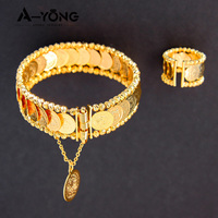 Parures de bijoux de Dubaï, bracelet manchette, anneaux ouverts et bracelets de créateur, ensemble de bijoux à pièces arabes