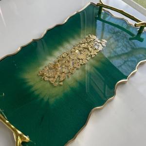Plateau de service en résine époxy fabriqué en Inde, élégant et fait main, décoration d'intérieur pour table basse ou coiffeuse, disponible en gros - Product Image 1