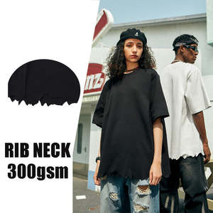 Street Hip Hop Style Unisex's Loose <strong>Messy</strong> Cutting Solid Color Cotton T-shirt Custom Fashion Washed Short Sleeve <strong>Tshirts</strong> - Product Image 3