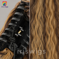 Iriswigs SU88 Queue de cheval pré-collée à clipser YAKI pour femme, effet ondulé et volumineux, en fibre haute température résistante à la chaleur