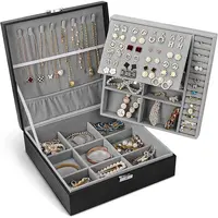 Caja organizadora de joyas de 2 capas, caja de almacenamiento para collares, pulseras y pendientes, organizador de cuero pu