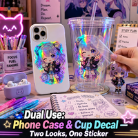 Autocollant holographique UV en cristal pour coque de téléphone, tasse, plastique, métal – Résistant aux rayures, dessin animé, anime, pour les passionnés de bricolage