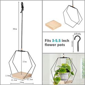 Support de plante suspendu en bois, style minimaliste rond, pour la décoration de balcon et de jardin - Product Image 2
