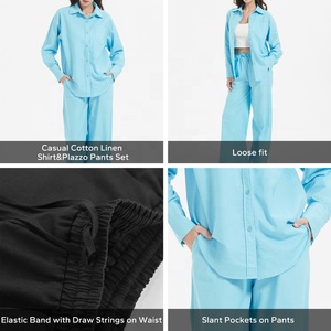 Ensembles de vêtements de détente pour femmes, ensembles de survêtement d'automne, chemise pour femmes, <span class=keywords><strong>pantalon</strong></span> palazzo, ensemble deux pièces, vêtements pour femmes - Product Image 2