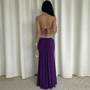 ชุดเดรสยาวแบบผูกหลังประดับคริสตัล คอสูง ดีไซน์เว้าหลัง แต่งระบายหรูหรา ทรงเข้ารูป - Product Image 3