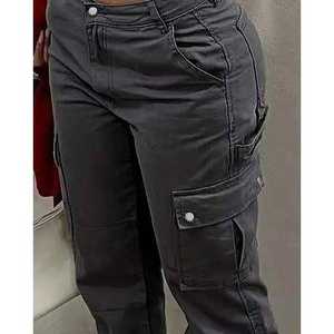 USA Ladies High Street <b>Cargo</b> <b>Pants</b> <b>Baggy</b> Straight Leg Jeans with Multi-Pocket High Waist Solid Casual Denim Free Shipping - Product Image 3