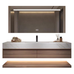 Set di mobili da bagno specchio di alta qualità in legno massiccio moderno armadietto sanitari - Product Image 1
