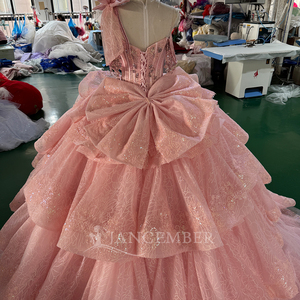 Mct024 Blush Pink Quinceanera <b>Dress</b> Bow Appliques Natural Corset Layered <b>Ruffle</b> Princess Ball Gown Sweet 15 Party for - Product Image 4