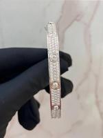 Bijoux de mode en gros, plaqué or 18 carats, acier inoxydable, bracelet jonc en zircon plein de diamants, bracelet jonc à visser pour femmes