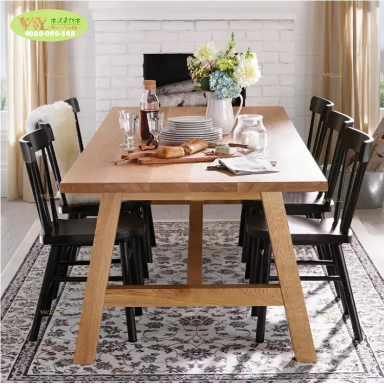 Chinese Factory Large Solid Oak Walnut Wood 6 Seater Dining Table For Home And Restaurant