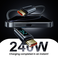 Cable Toocki PD de 240W con Carga Rápida Tipo-C a Tipo-C, Cable de Datos con Trenzado de Nailon y LED para iPhone y Laptop