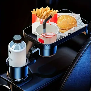 2合1汽车杯架360度旋转餐盘汽车水杯架咖啡汉堡储物盒小餐桌