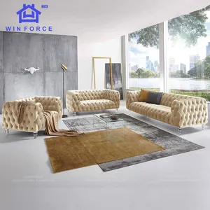 Winforce Wholesale High End Luxury Sofa Set Office Tufted Velvet Chesterfield Sofa Couches Living Room Furniture Fabric Sofa Set