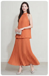 Ensemble plissé décontracté PY pour femme : Haut élégant sans manches à col halter et jupe longue à jambes larges – Vêtements deux pièces en gros - Product Image 5