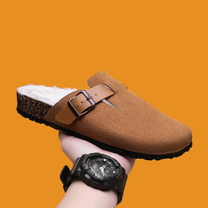 Nouvelles <span class=keywords><strong>mules</strong></span> en fourrure douce pour hommes, grande taille, en daim de vache, doublure peluche, chaussures d'hiver à bas prix - Product Image 5