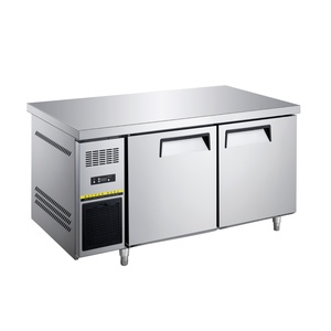 Nuelead NE-971 Frost-Free Double Doors Anti-Fog Glass Door Digital Display Prep <b>Table</b> Undercounter Fridge Freezer <b>Wheels</b> 290L - Product Image 1