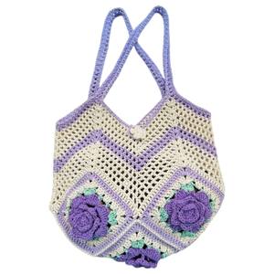 Sac fourre-tout de plage d'été de grande capacité pour femmes de luxe 5-Rose Granny Square Cotton Yarn Zipper Style décontracté de haute qualité - Product Image 3