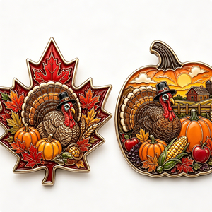 Épinglette en métal en forme de dinde de Thanksgiving, plaquée or, forme irrégulière, émail dur, souvenir de collection - Product Image 3