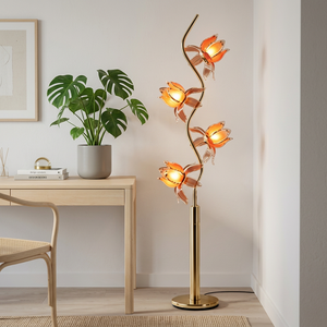 Home Decor Lotus Standing <b>Floor</b> <b>Lamp</b>, 4 Flower Heads, S Curve Golden Pole, Soft Warm Ambient Light <b>for</b> Bedroom - Product Image 3