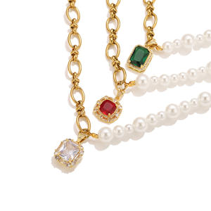 HB0441 Neue Exquisite Natürliche Jade-Edelstein-Charm-Halskette Quadratischer Diamant-Anhänger Einzigartige Edelstahl-Perlenkette für Damen - Product Image 3