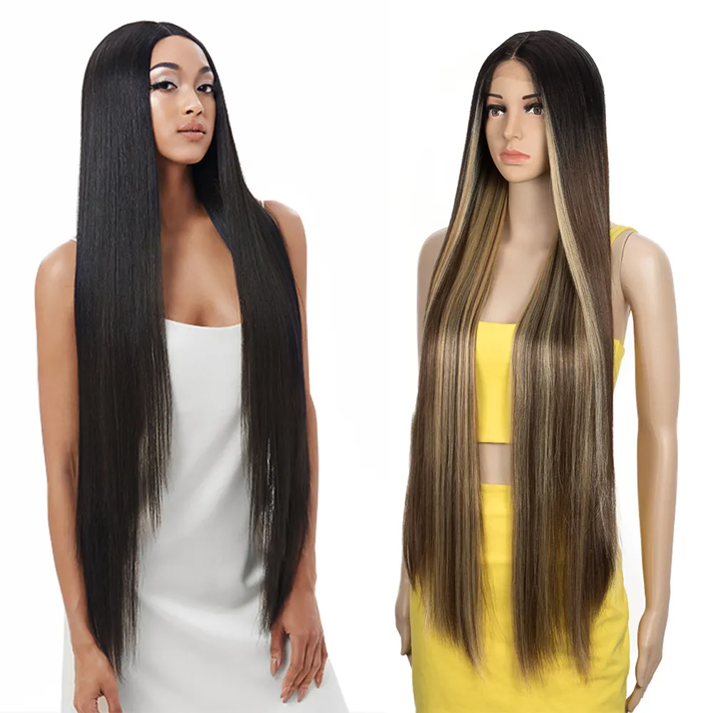 Rebecca Multiple colors Lace Frontal Straight Hair similar to Human Lace Front Wig Blonde Synthetic High temperature hair Wigs