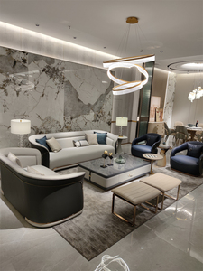 चमड़े के अनुभागीय सोफे आधुनिक लक्जरी आरामदायक विला लिविंग रूम फर्नीचर लकड़ी फ्रेम स्टेनलेस स्टील पैर वास्तविक चमड़े - Product Image 2