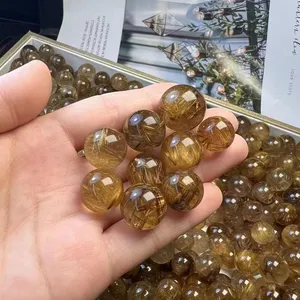 Hot Sale Natural Healing Natural Coffee Golden Rutiled Quartz Stones sphere Polished Crystal Ball For Decoration