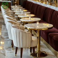 Vente directe d'usine - Mobilier de restaurant en velours rouge - Tables et chaises avec structure métallique et plateau en marbre - Banquettes pour hôtel