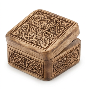 Caja de Joyería de Madera Hecha a Mano con Patrón Celta Tallado, Diseño Clásico, Forma Rectangular, Capacidad de 3-6L, Almacenamiento Multifuncional - Product Image 1