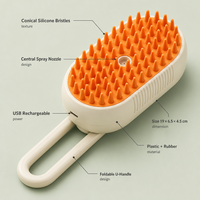 Peigne à vapeur auto-nettoyant OEM ODM en caoutchouc et plastique écologique pour animaux de compagnie, toilettage chien et chat, rechargeable, pliable, massage, salle de bain