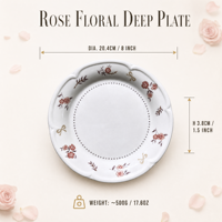 Assiette creuse en céramique de 8 pouces, motif floral vintage, avec nœud, compatible micro-ondes, pour salade et dîner, plat de service domestique pour cuisine et restaurant