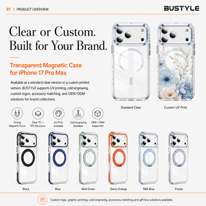 Coque de téléphone magnétique hybride en PC transparent et TPU souple, personnalisable, avec aimants puissants, pour iPhone 17 Pro Max – Vente en gros - Product Image 1