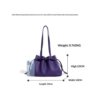 Sac à main décontracté pour <span class=keywords><strong>femme</strong></span> en cuir de vachette première couche 2026, sac à bandoulière unique avec cordon de serrage, Bolsas Para Mujer - Product Image 3