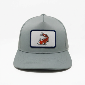 Wholesale Custom <b>Light</b> Grey 5 Panel Baseball Cap Structured Mid Profile Semi-Curved Bill Golf <b>Hat</b> with Woven Patch Logo - Product Image 1
