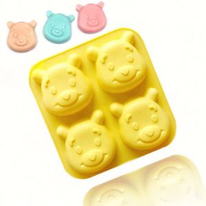 Moule en silicone écologique en forme d'ours mignon à 4 cavités pour bougies, savons, résines, gâteaux – Échantillon gratuit d'usine – OEM/ODM - Product Image 1