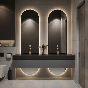 <span class=keywords><strong>Bagno</strong></span> di Design Personalizzato di Alta Gamma, Lussuoso, <span class=keywords><strong>in</strong></span> <span class=keywords><strong>Legno</strong></span> di Gomma, <span class=keywords><strong>Moderno</strong></span>, con Lavabo Integrato a Parete, Doppio Specchio, Nero - Product Image 1