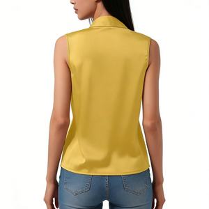 Women's Satin Wrap Front Sleeveless Blouse - Cowl Neck Casual <b>Top</b> Shirt Fashion - Product Image 6