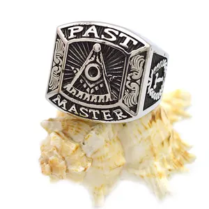 Antik Perak Masonik Cincin Retro Vintage Signet Freemasonry Cincin Stainless Steel untuk Pria