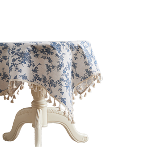 Customized Indian Vintage Blue Floral Rose Print Linen Picnic <b>Tablecloth</b> OEM ODM Low MOQ Wholesale Direct Factory - Product Image 3
