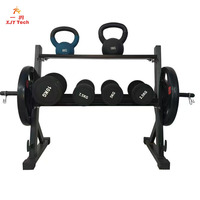 Support de rangement multifonctionnel pour haltères, barres et kettlebells, idéal pour optimiser l'espace de votre salle de sport à domicile