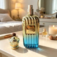 Abeisi ABS-259 Flacon de parfum vide de luxe personnalisé, plaqué or, 100 ml, en verre, forme carrée, avec pulvérisateur et impression sérigraphiée