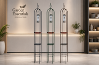 Mangeoire pour oiseaux sauvages avec abreuvoir, mangeoire tubulaire suspendue, support à trois niveaux, en métal noir, station d'alimentation de jardin
