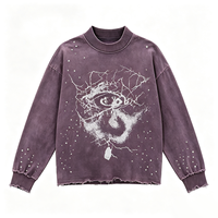T-shirt Streetwear Col Rond Effet Délavé Vintage avec Motif Rhinestone Hotfix Effet Craquelé et Bordure Effilochée, Détails en Strass Dispersés