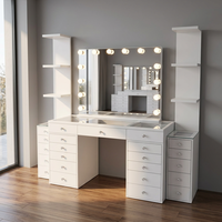 Miroir de Coiffeuse LED Professionnel de Luxe Moderne, Très Vendu, avec 13 Tiroirs de Rangement pour Chambre et Salle de Bain