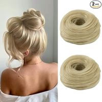 Extensions de cheveux synthétiques bouclés en forme de chignon, postiche queue de cheval, fibre haute température, 60g, portable, bande élastique flexible, blond